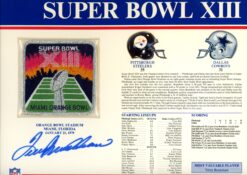 Terry Bradshaw Autographed Pittsburgh Steelers SB XIII Patch Card Beckett 54945
