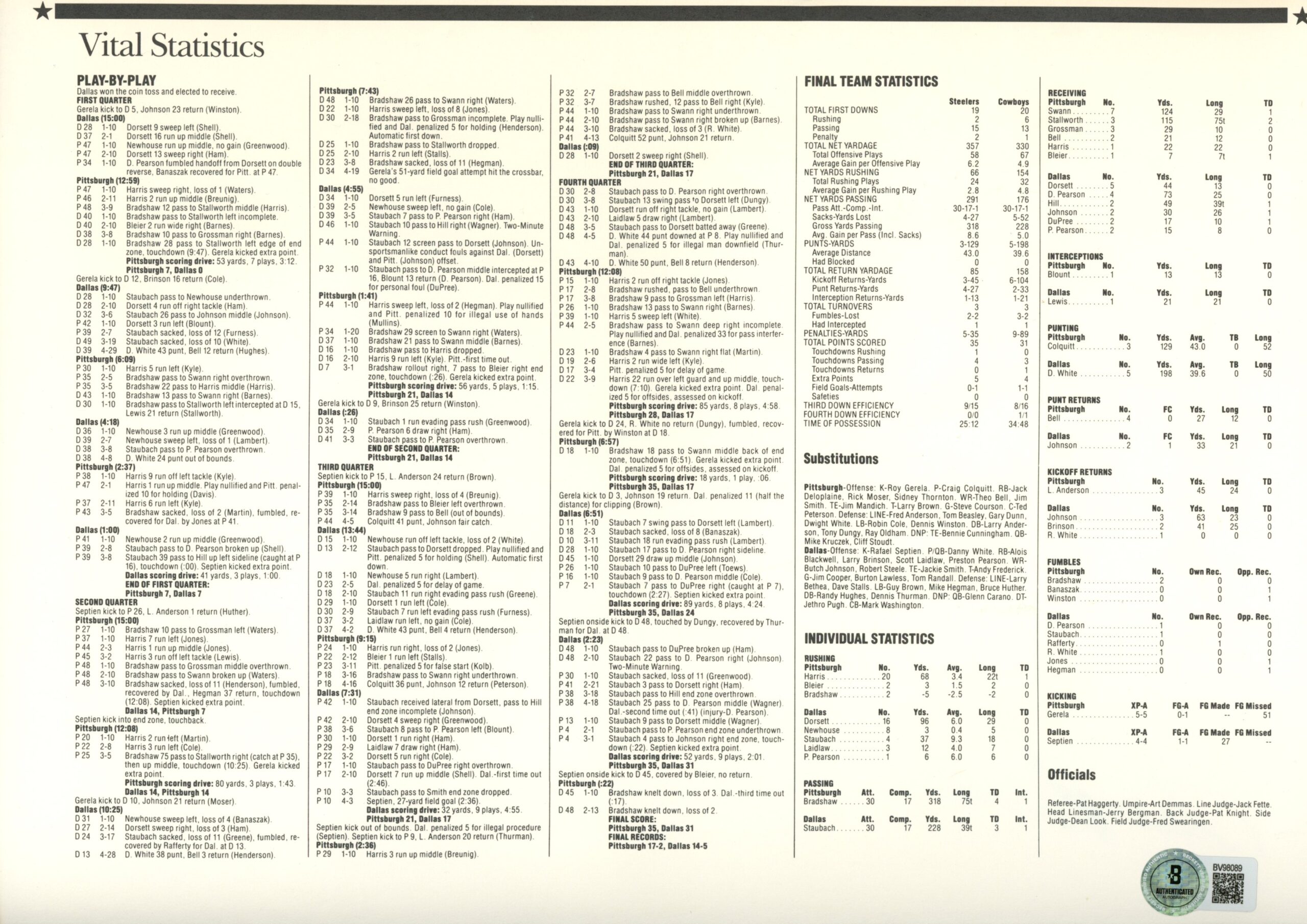 Terry Bradshaw Autographed Pittsburgh Steelers SB XIII Patch Card Beckett 54945 2 Terry Bradshaw Autographed Pittsburgh Steelers SB XIII Patch Card Beckett 54945