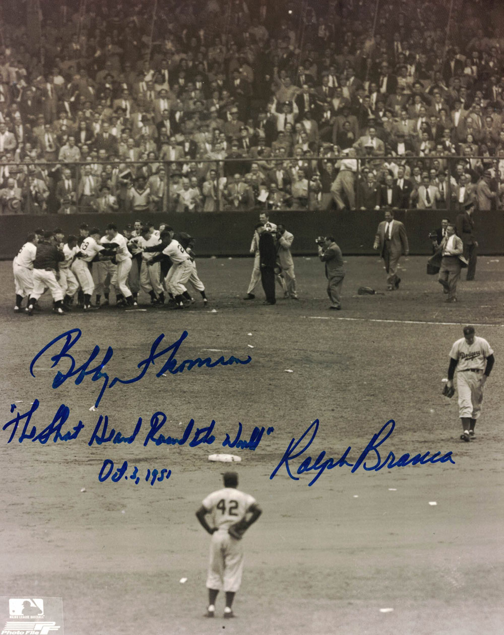 Bobby Thomson & Ralph Branca Autographed Giants/Dodgers 8x10 Photo 27519 PF