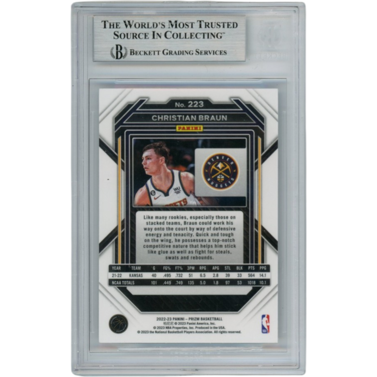 Christian Braun Autographed 2022 Prizm #223 Slabbed Trading Card Beckett 52713