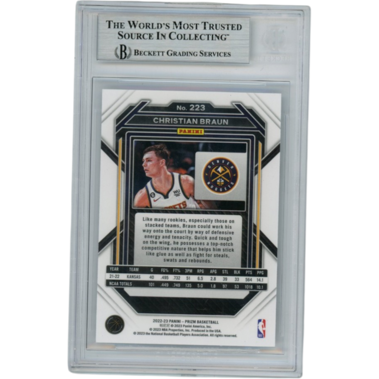 Christian Braun Autographed 2022 Prizm #223 Slabbed Trading Card Beckett 52723