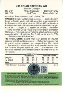 Brian Brennan Signed Cleveland Browns 1986 McDonald's Card Beckett 48239
