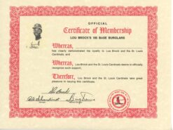 Lou Brock Saint Louis Cardinal 105 Base Burglars 1974 Certificate 56269