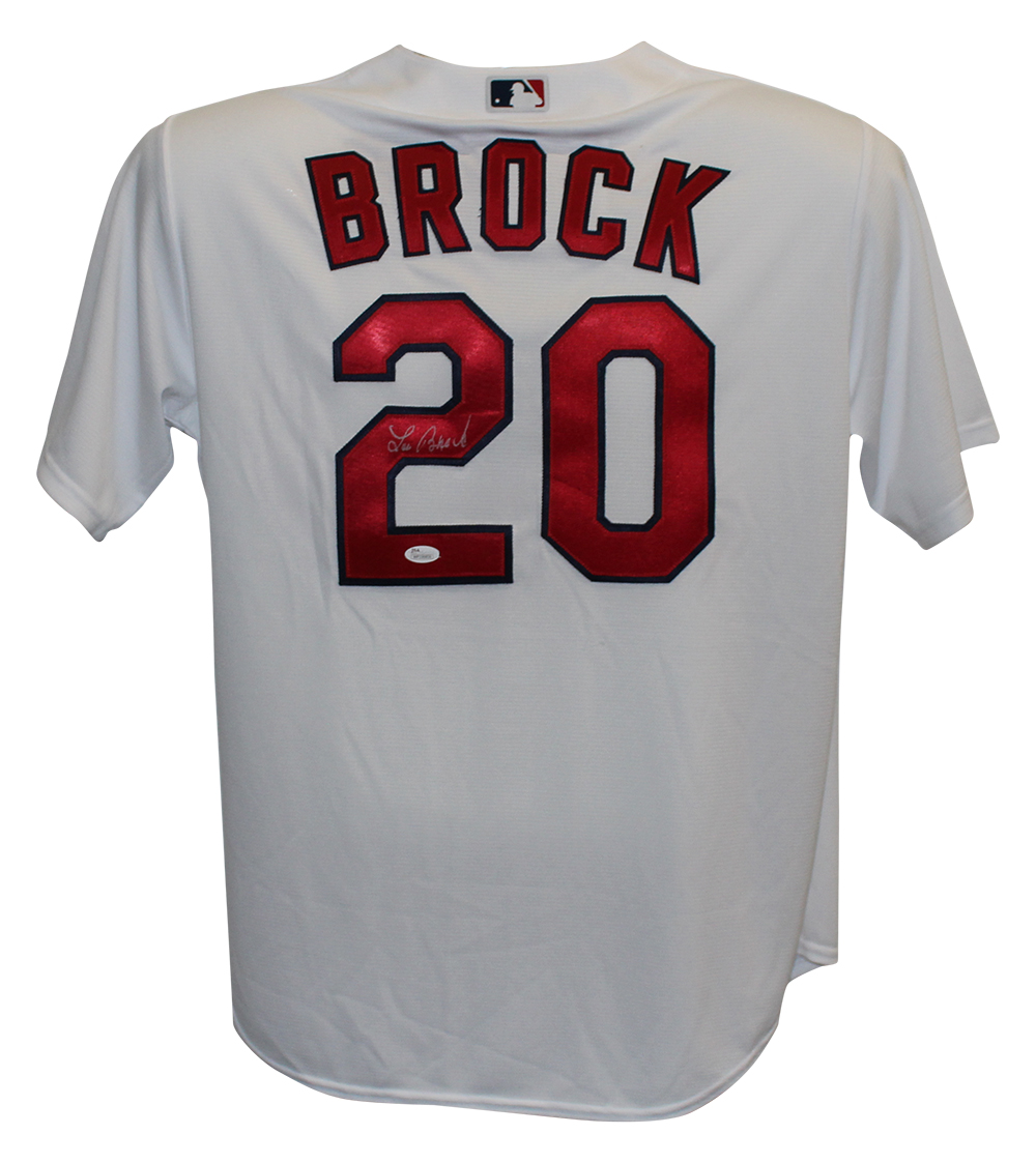 Lou Brock Autographed St Louis Cardinals Majestic White XL Jersey JSA