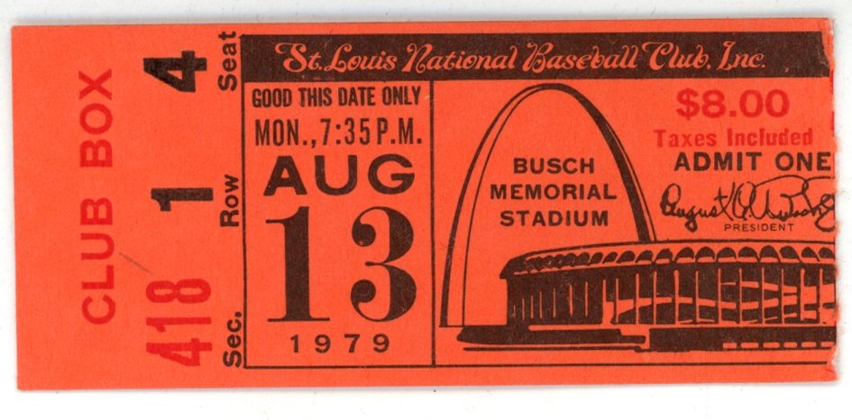 Lou Brock Saint Louis Cardinals Historic 3000th Hit 08/13/1979 Ticket 56251