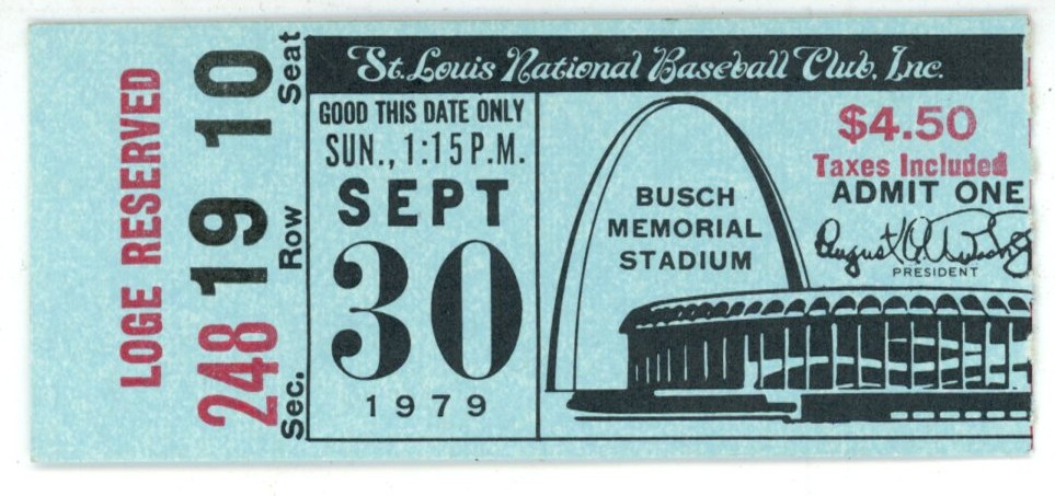 Lou Brock Saint Louis Cardinals Hall of Famer Final Game 09/30/1979 Ticket 56252