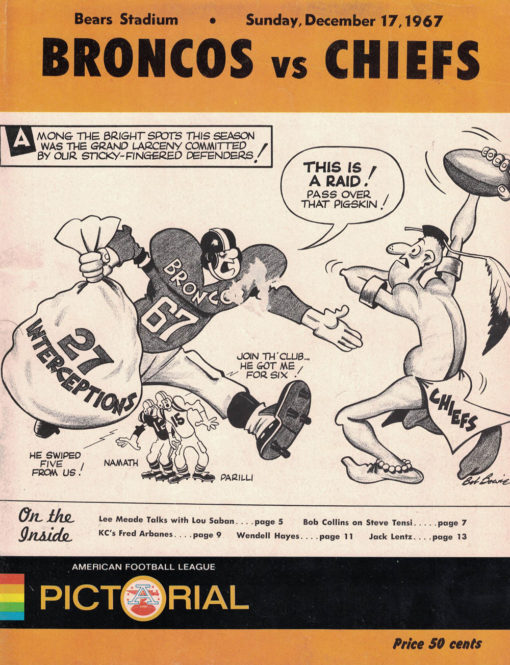 Denver Broncos vs Kansas City Chiefs December 1967 Pictorial Magazine 25059