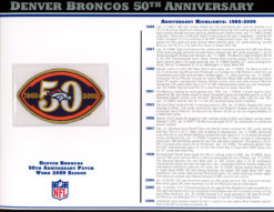 Denver Broncos 50th Anniversary Patch Stat Card Official Willabee & Ward