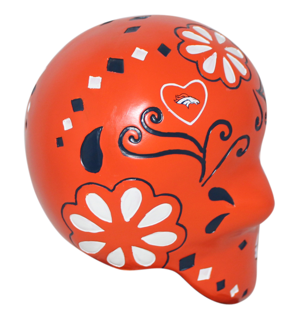 Denver Broncos Orange Sugar Skull Statue New 32285