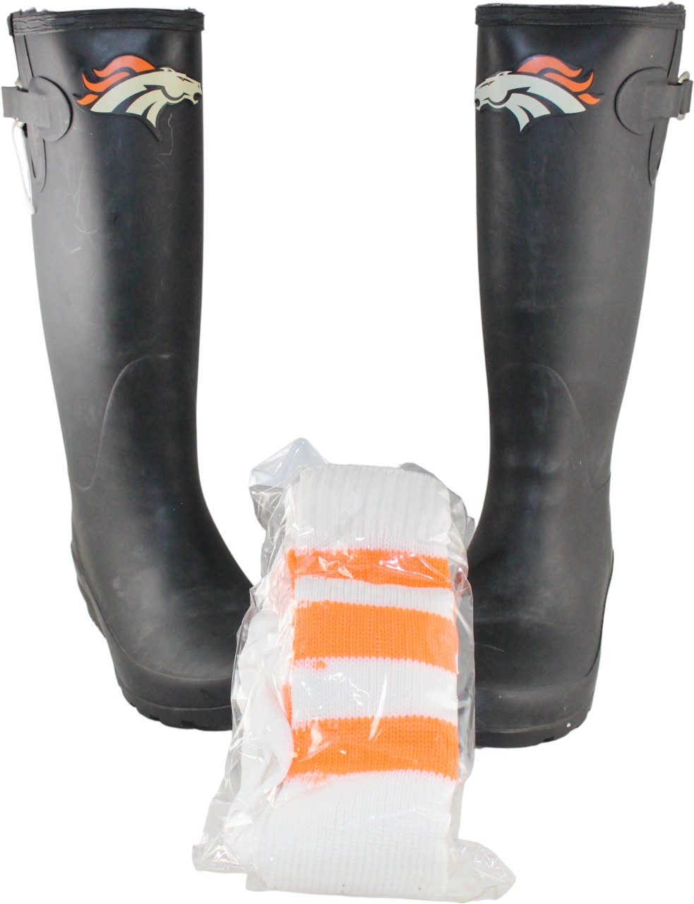 Denver Broncos Size 10 Rain/Snow Boots Tall Socks included New Never Worn 17751