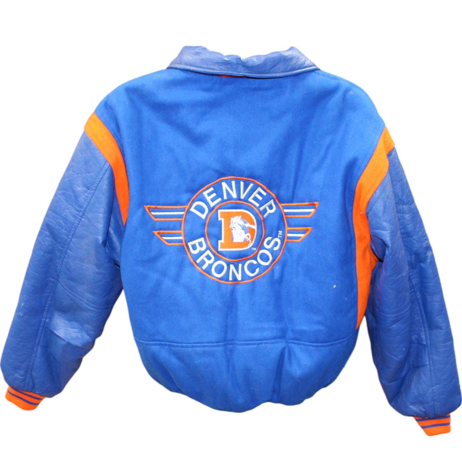 Denver Broncos Throwback 7 Logo Jacket Leather Sleeves Vintage 45843