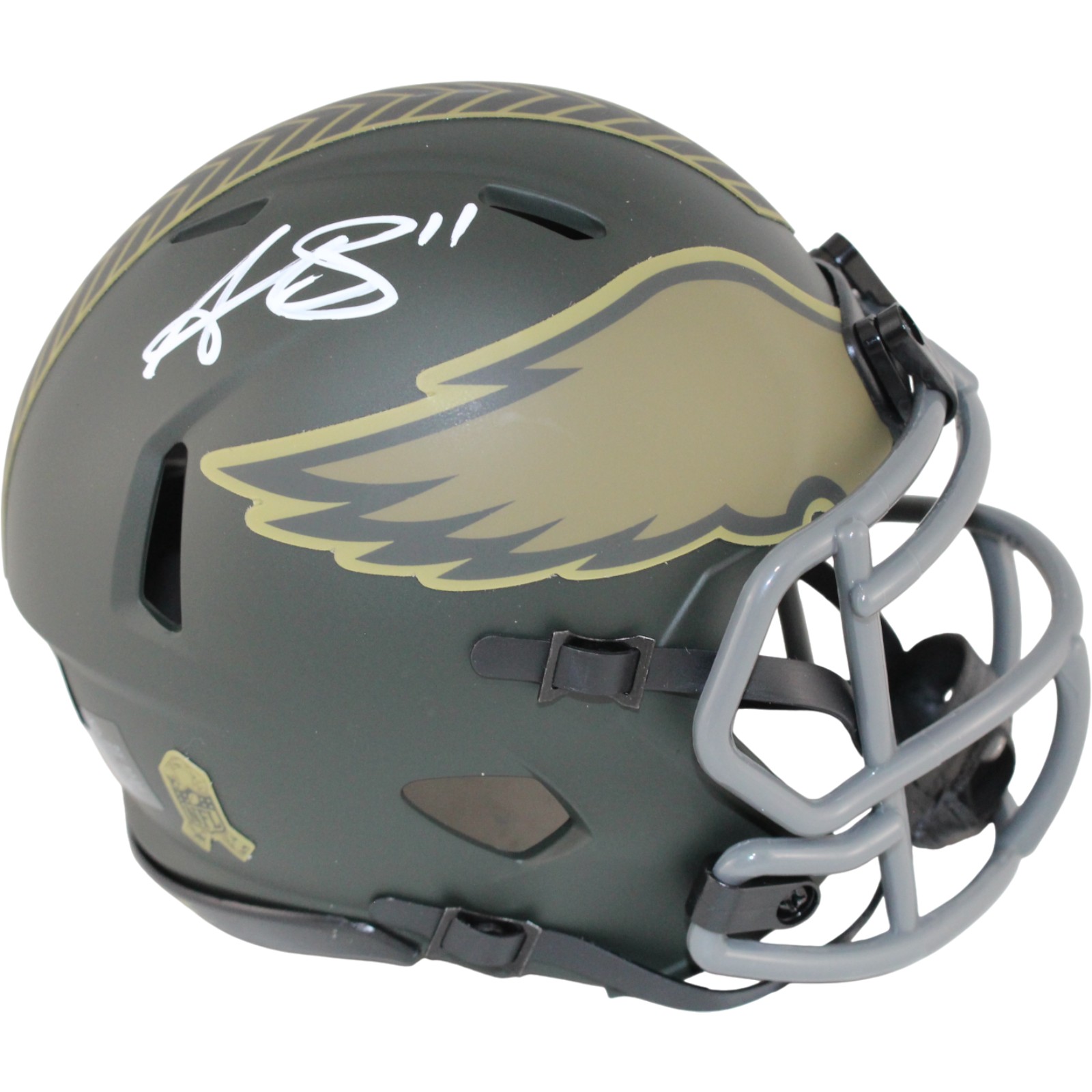 AJ Brown Autographed Philadelphia Eagles 25 STS Mini Helmet Beckett W 54033