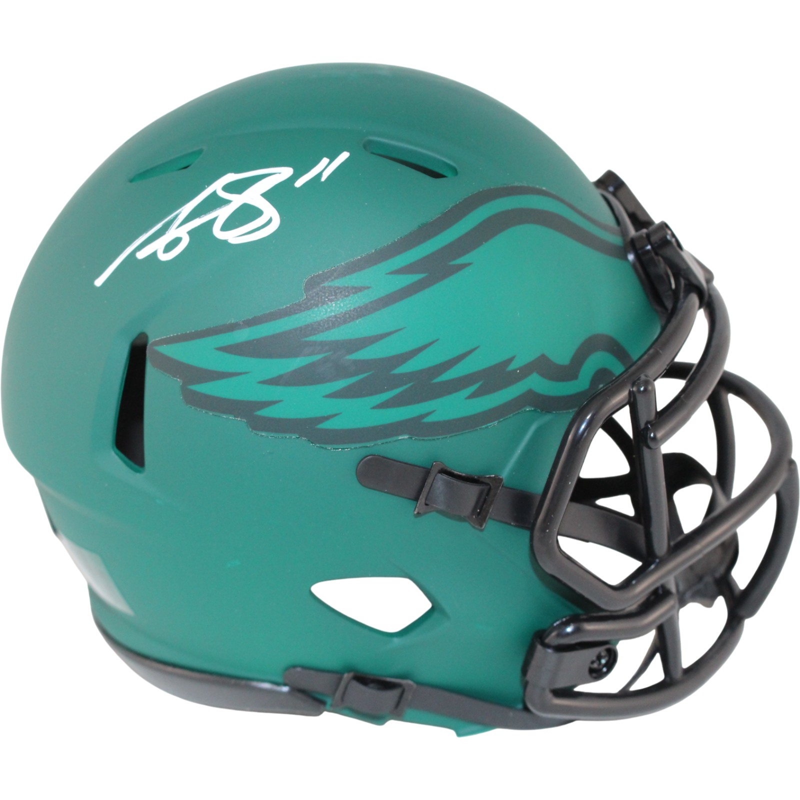 AJ Brown Autographed Philadelphia Eagles Rave Mini Helmet Beckett Witness 54026