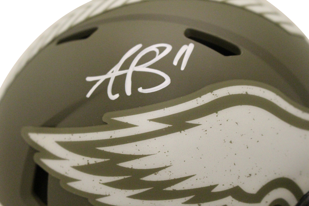 AJ Brown Signed Philadelphia Eagles Salute Speed Mini Helmet Beckett