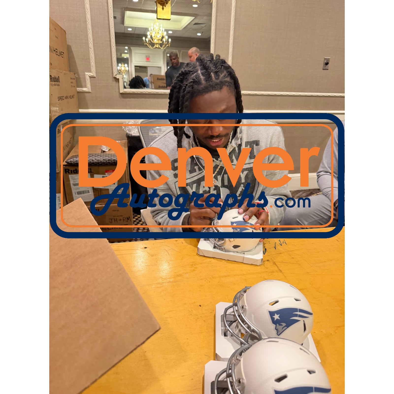 AJ Brown Signed New England Patriots Rivalries Mini Helmet Beckett WIT 57972 6 AJ Brown Signed New England Patriots Rivalries Mini Helmet Beckett WIT 57972