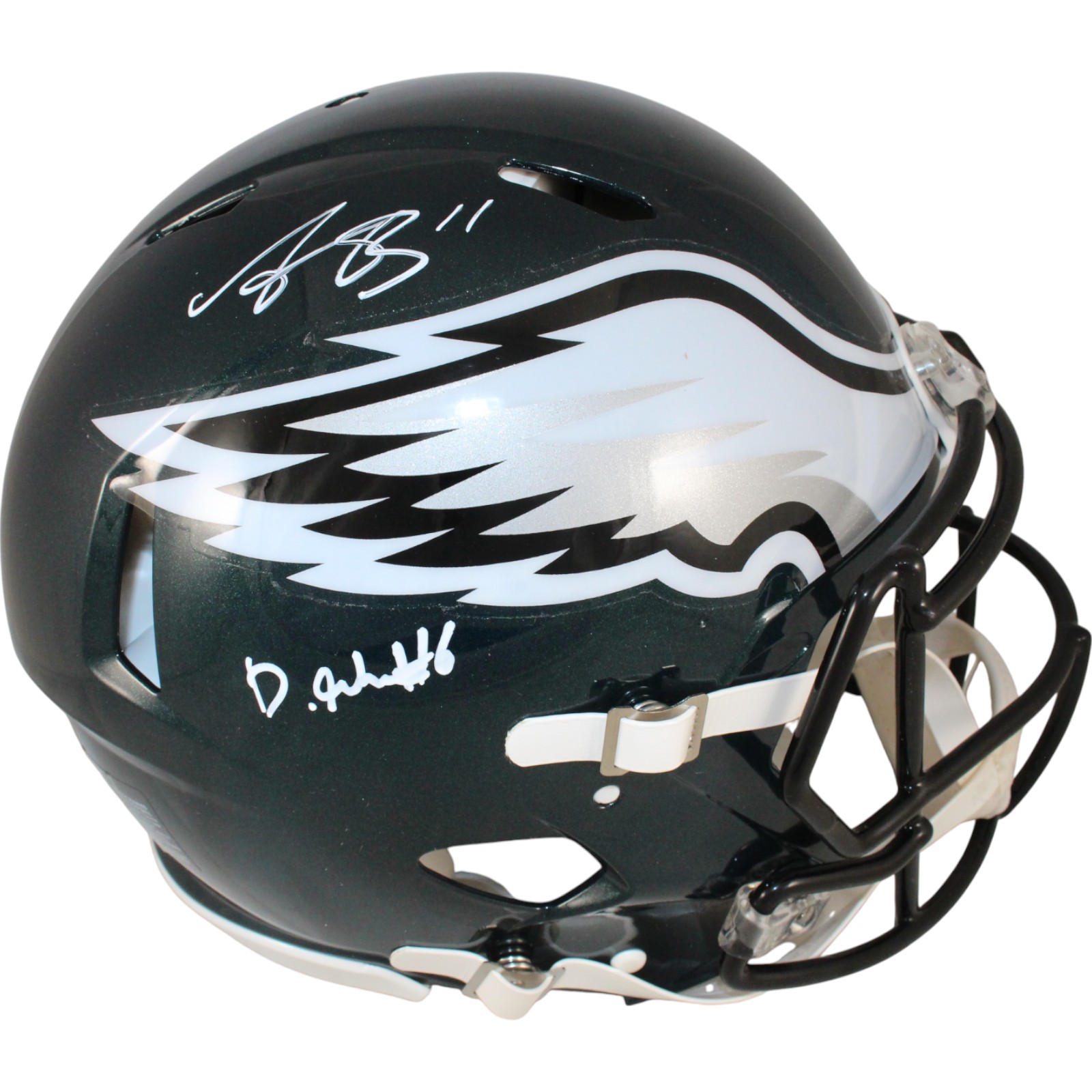 AJ Brown Devonta Smith Signed Philadelphia Eagles Authentic Helmet Beckett 50178