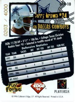 Larry Brown Autographed Dallas Cowboys 1996 Collector's Edge #DCA-10 Card 55974