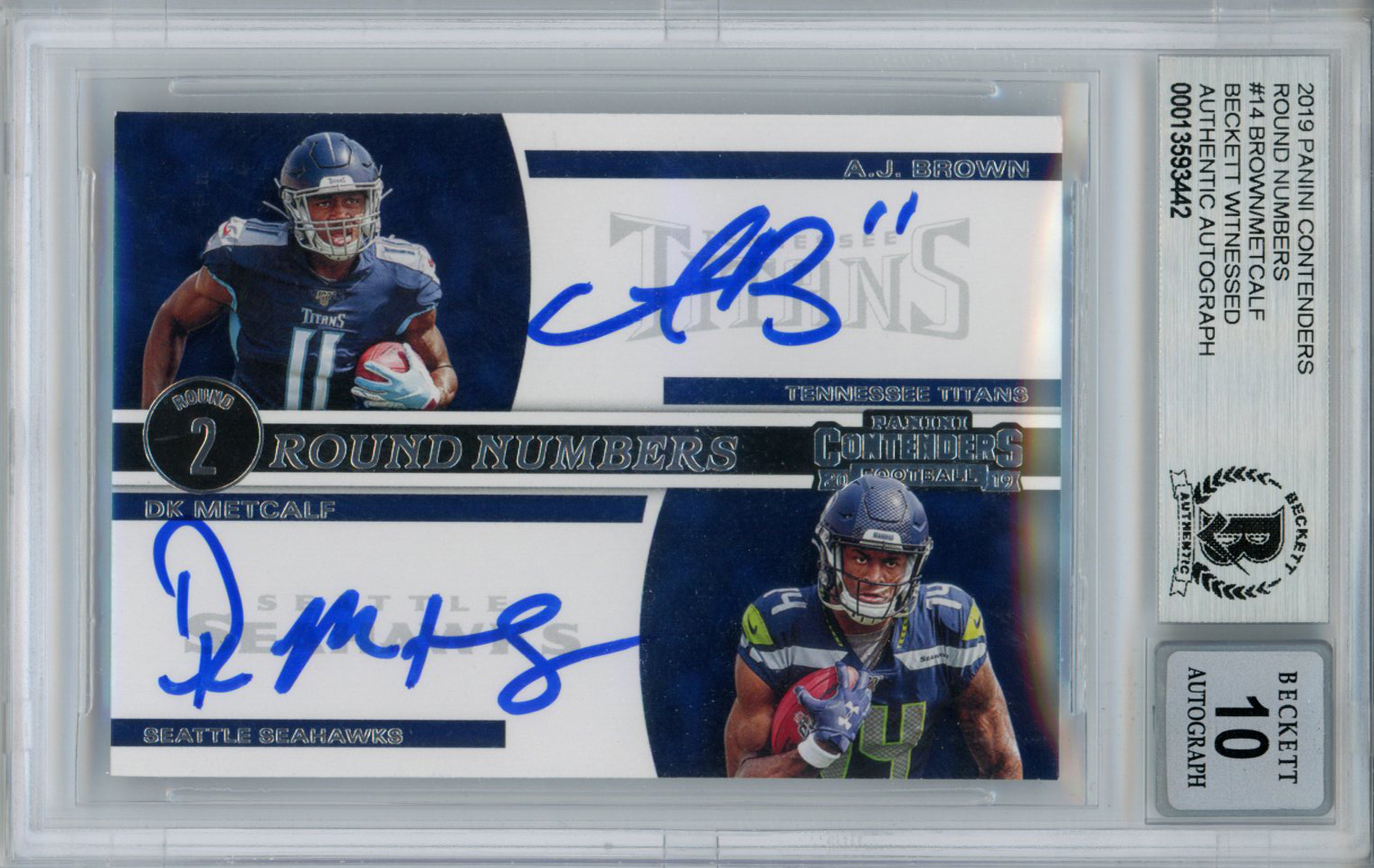 AJ Brown & DK Metcalf Signed 2019 Rookie Contenders #14 Card BAS 10 Slab