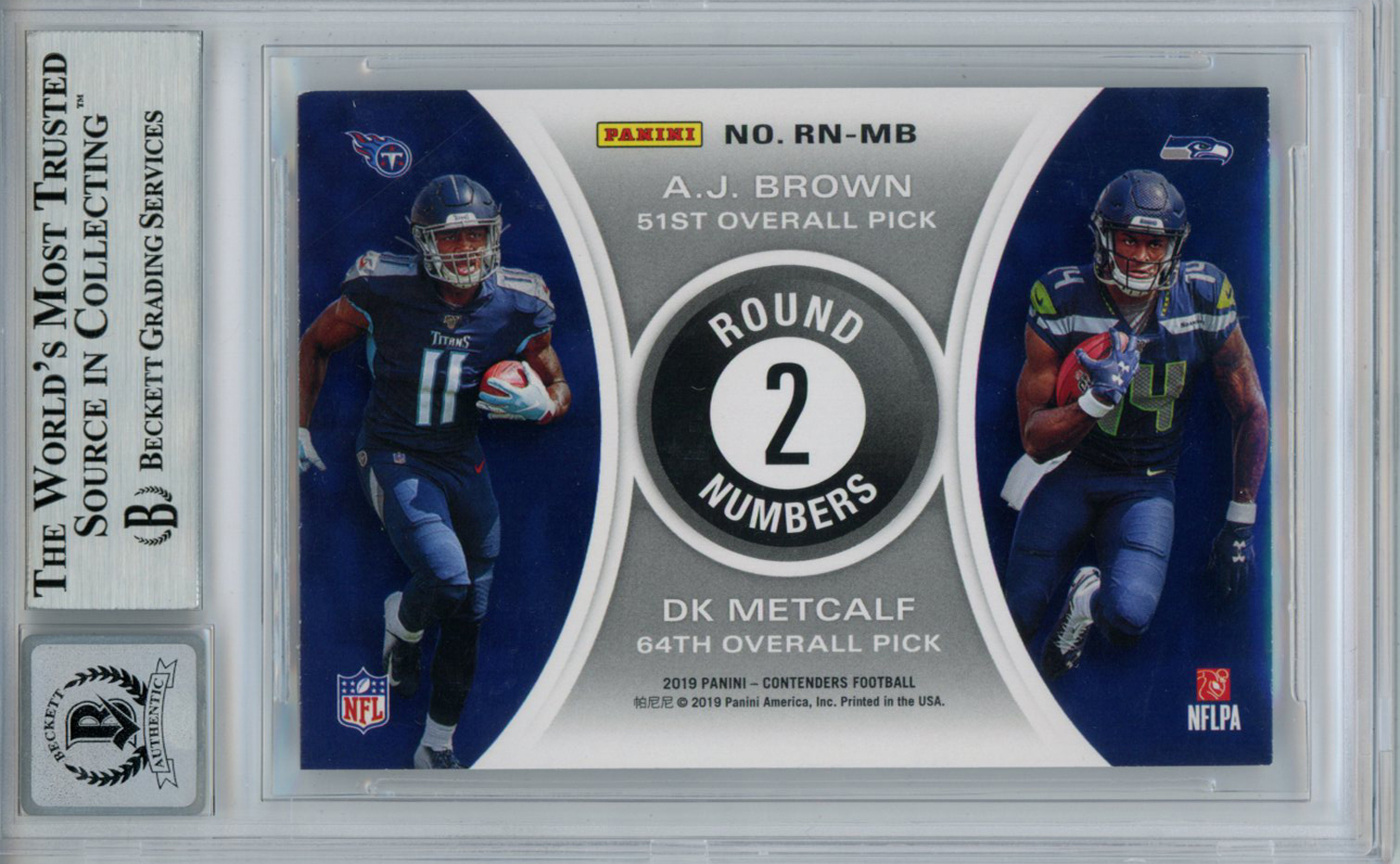 AJ Brown & DK Metcalf Signed 2019 Rookie Contenders #14 Card BAS 10 Slab