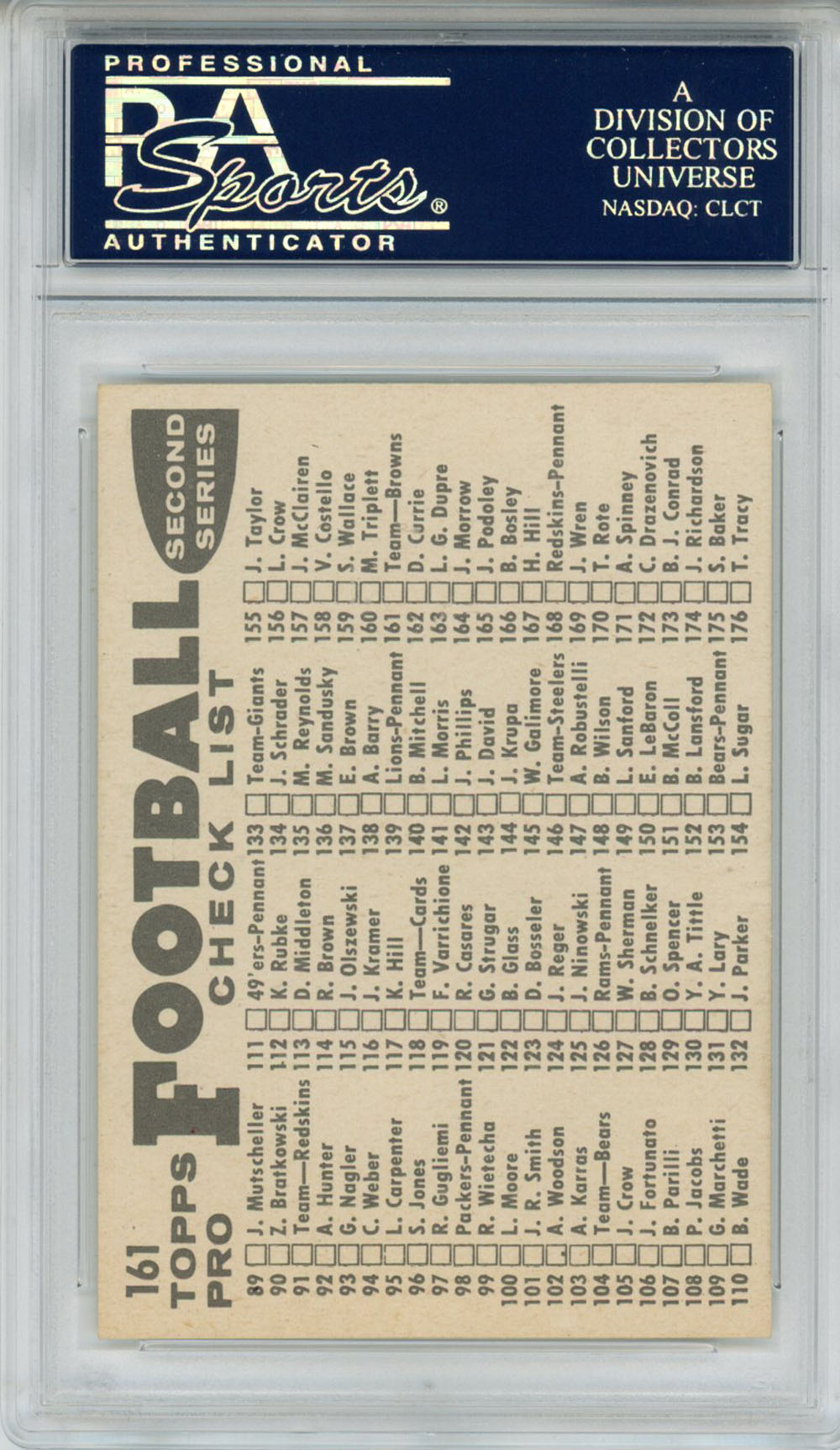 Paul Brown Signed 1959 Cleveland Browns Checklist #161 Card PSA Slab