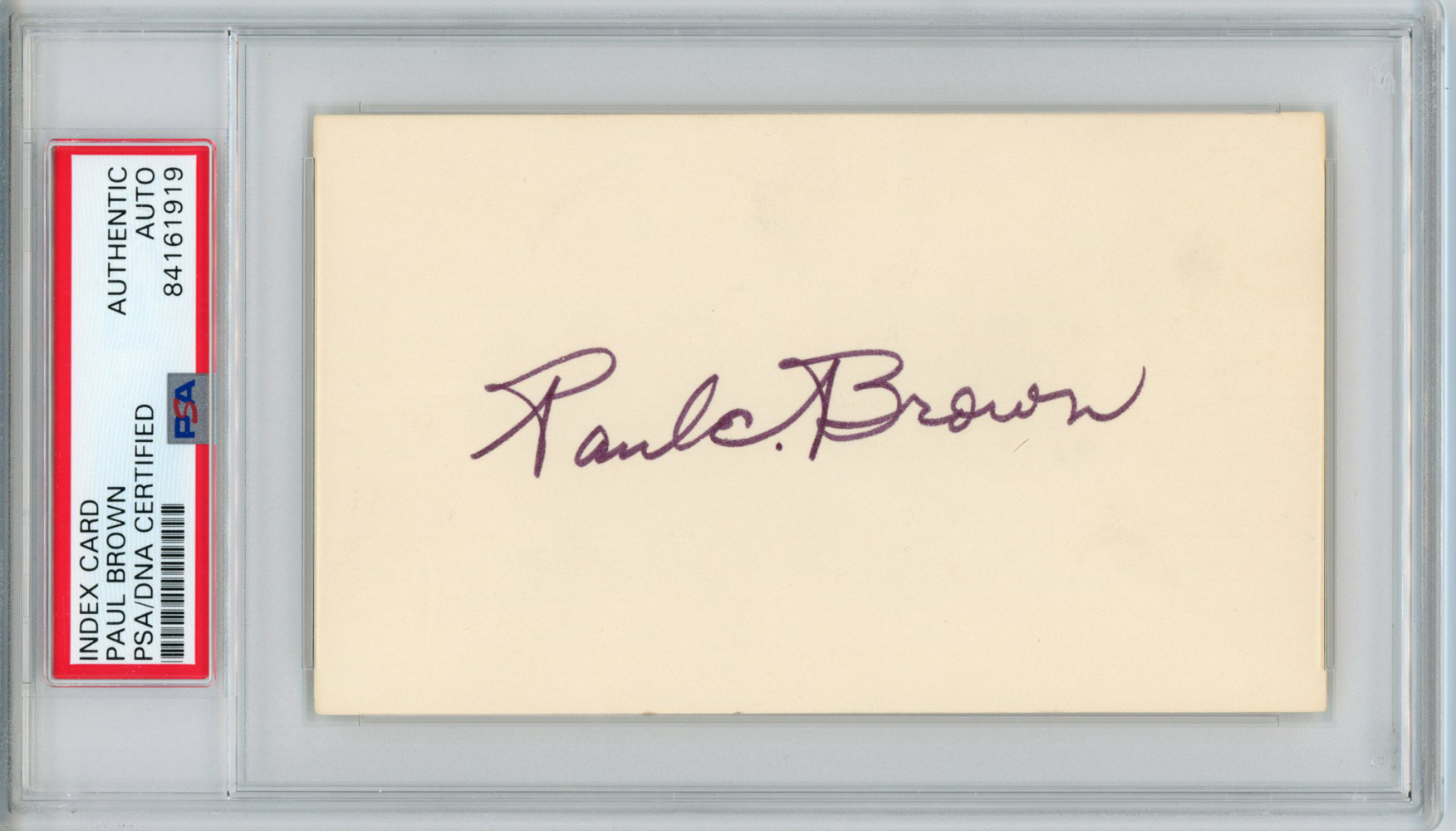 Paul Brown Autographed/Signed Cleveland Browns Index Card PSA Slab 32912