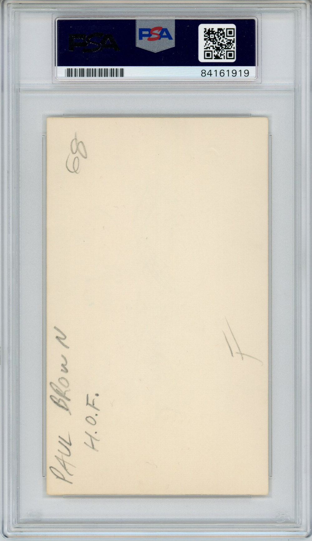 Paul Brown Autographed/Signed Cleveland Browns Index Card PSA Slab 32912