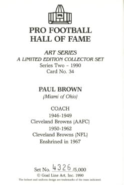 Paul Brown Cleveland Browns Goal Line Art Card Series 2 No. 34 LE /5000 58044