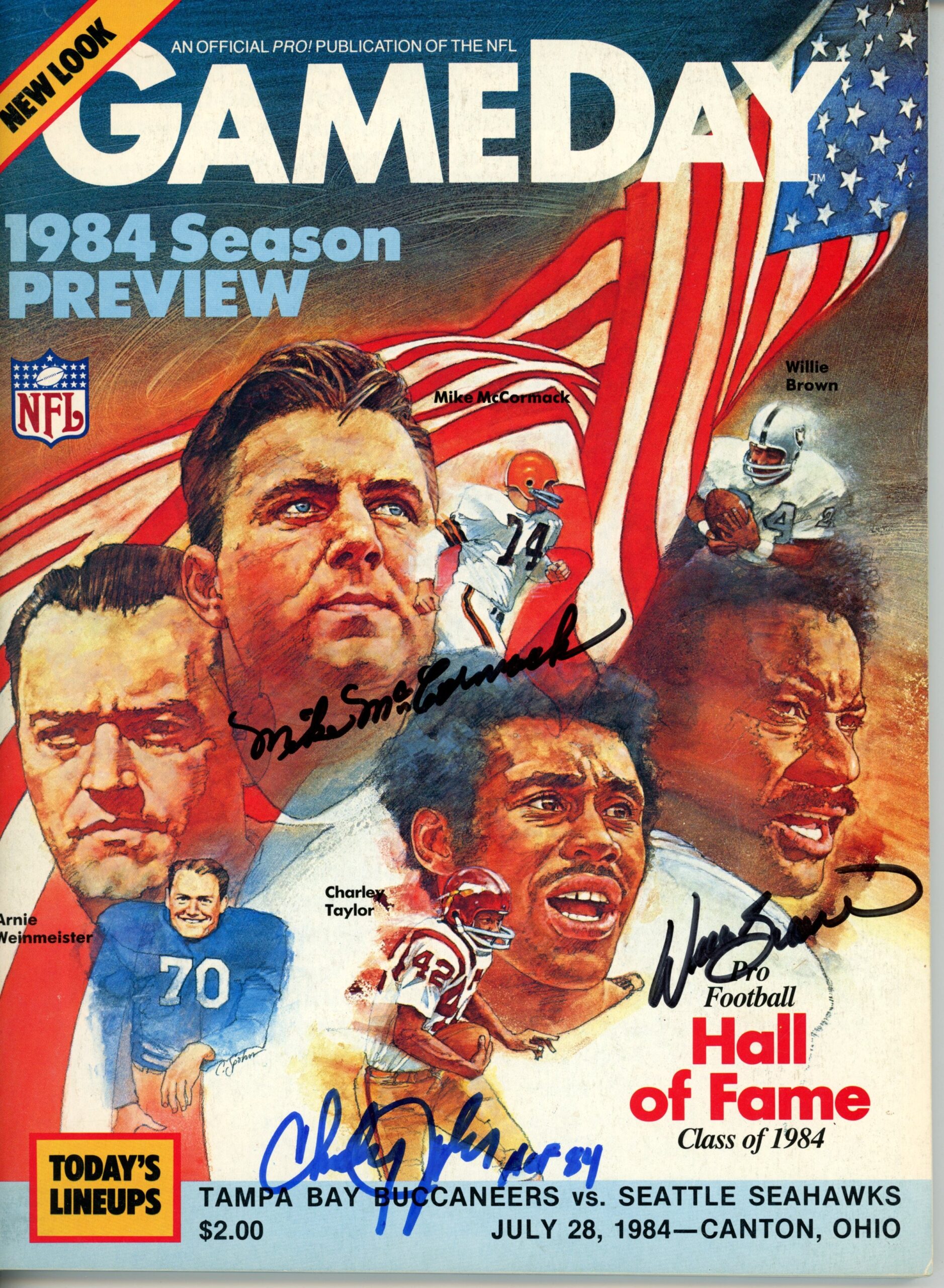 Willie Brown Charley Taylor Mike McCormak Signed Hall of Fame Magazine JSA 55086