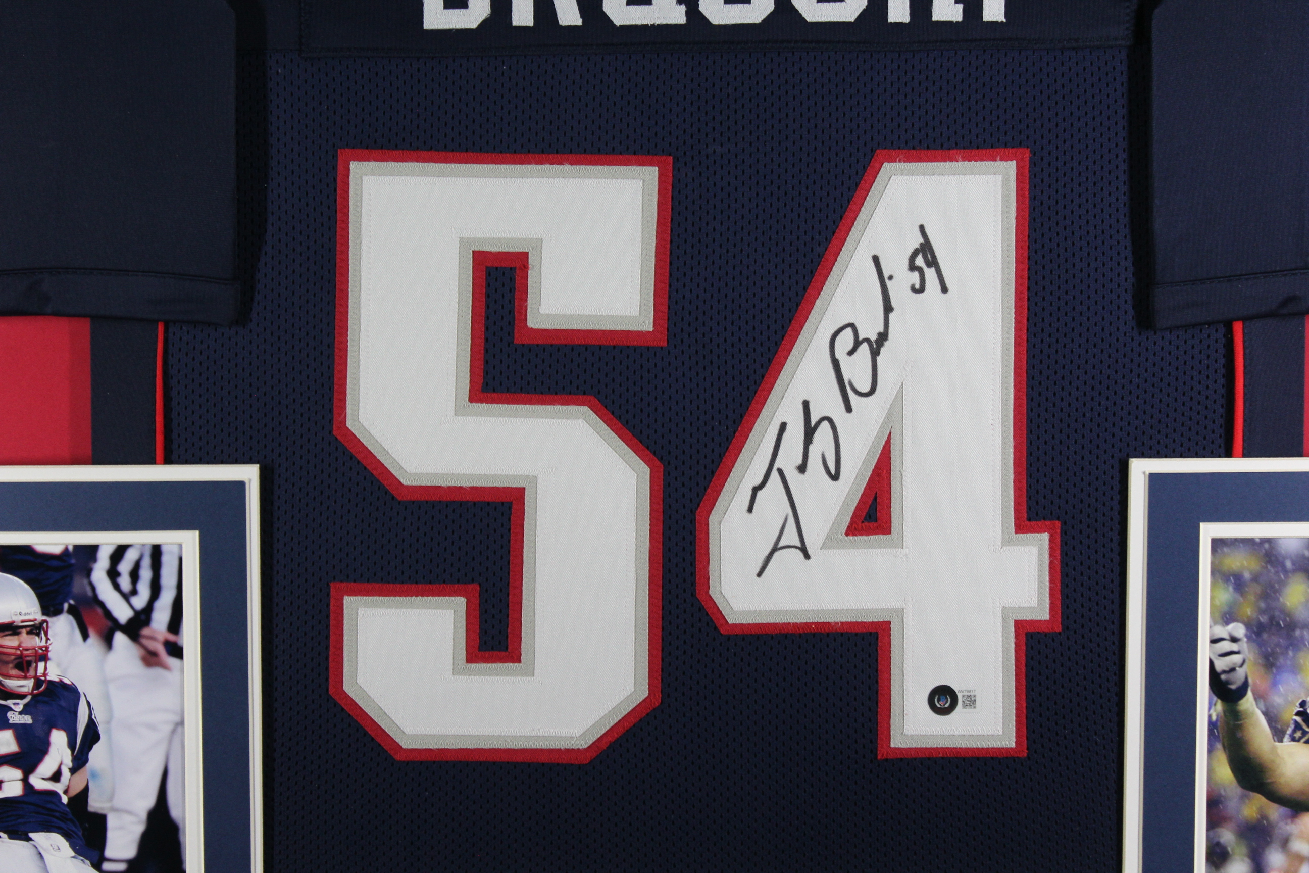 Tedy Bruschi Autographed/Signed Framed Pro Style Blue XL Jersey BAS