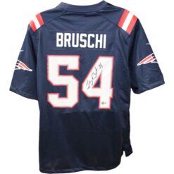 Tedy Bruschi Autographed/Signed Pro Style Blue Jersey 44676