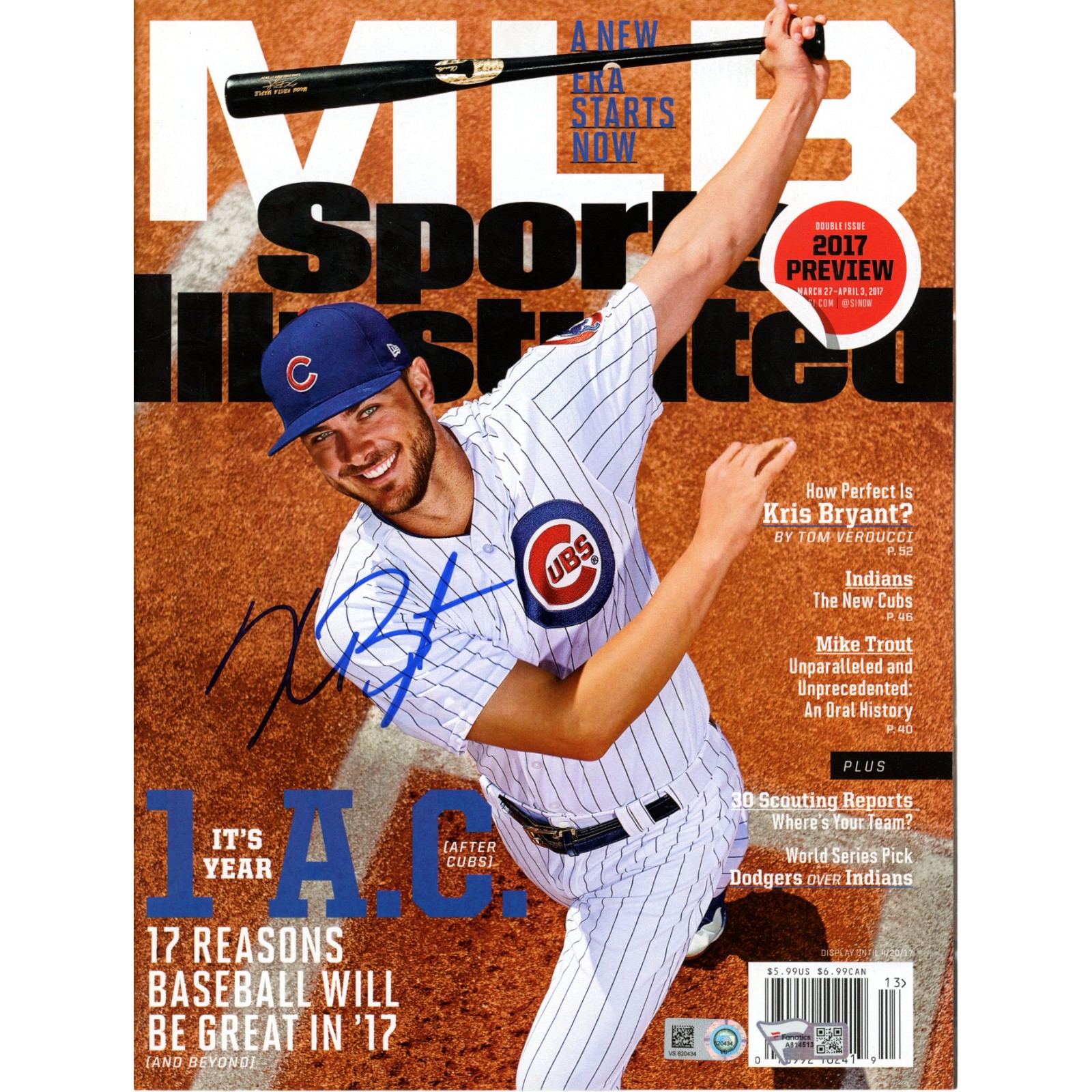 Kris Bryant Autographed Chiago Cubs Sports Illustrated 2017 Fanatics 53856