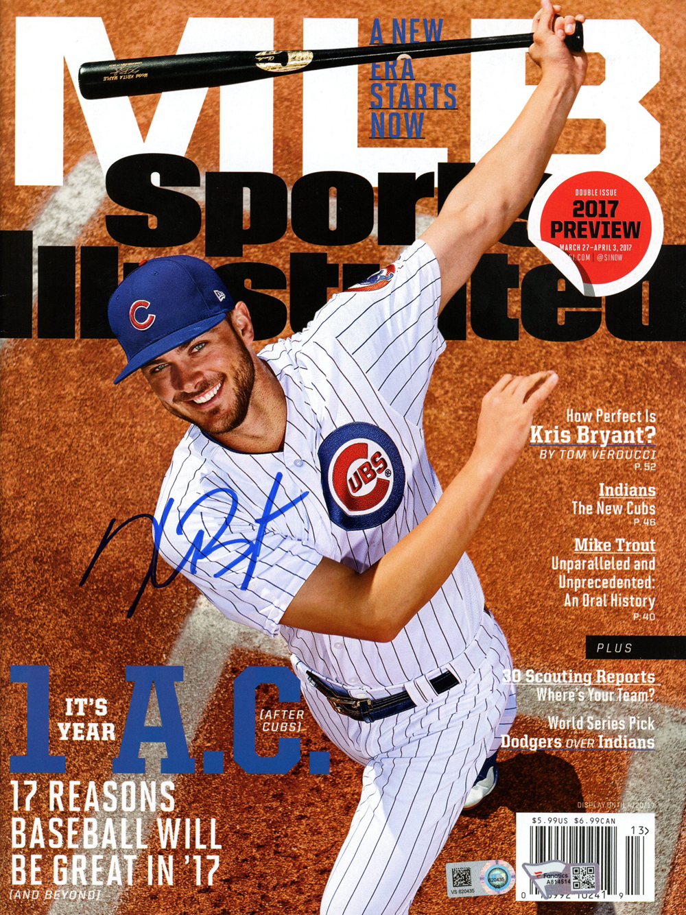 Kris Bryant Autographed Sports Illustrated 2017 Preview 3/27/17 Fanatics