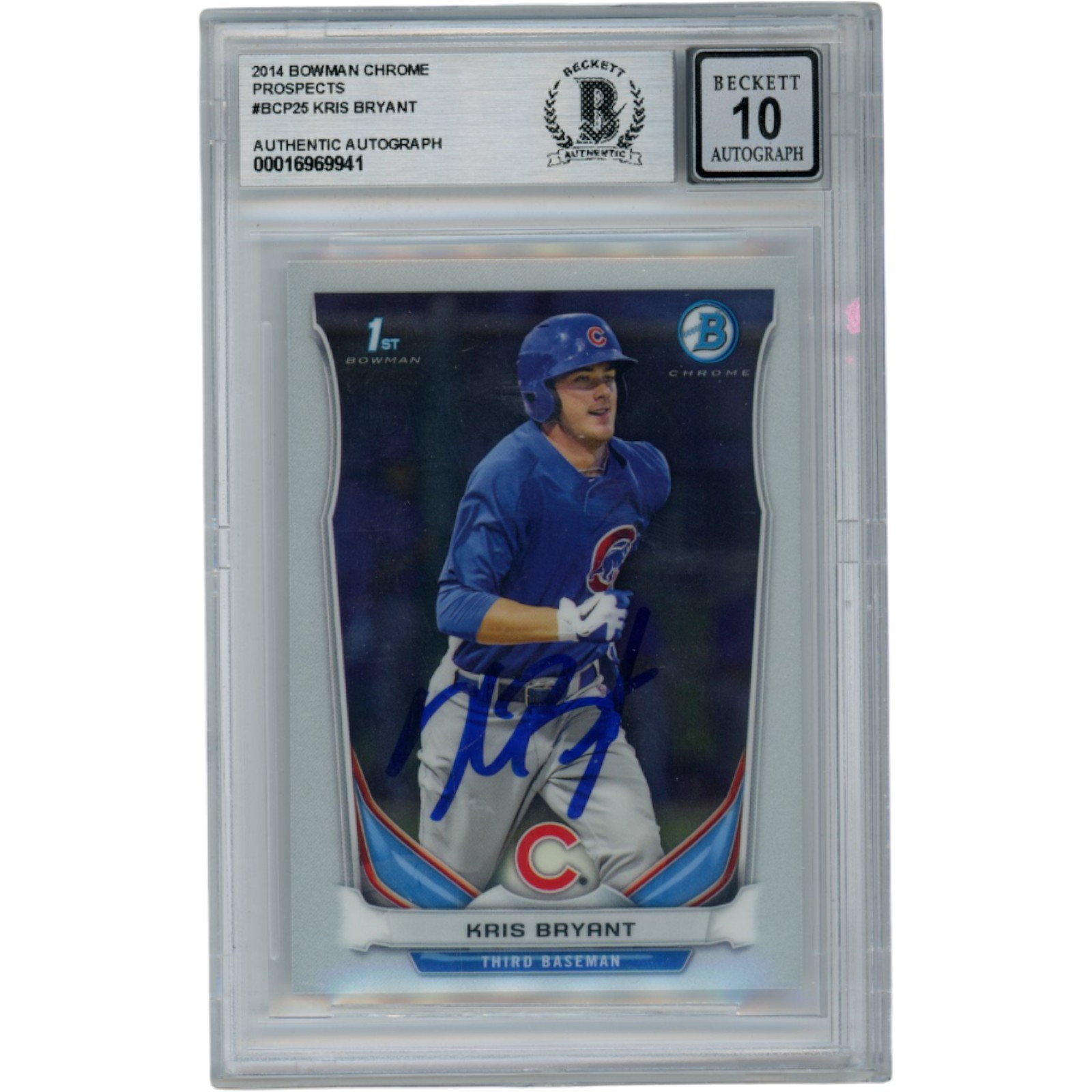 Kris Bryant Autographed 2014 Bowman Chrome #BCP25 Slabbed Card Beckett 54570