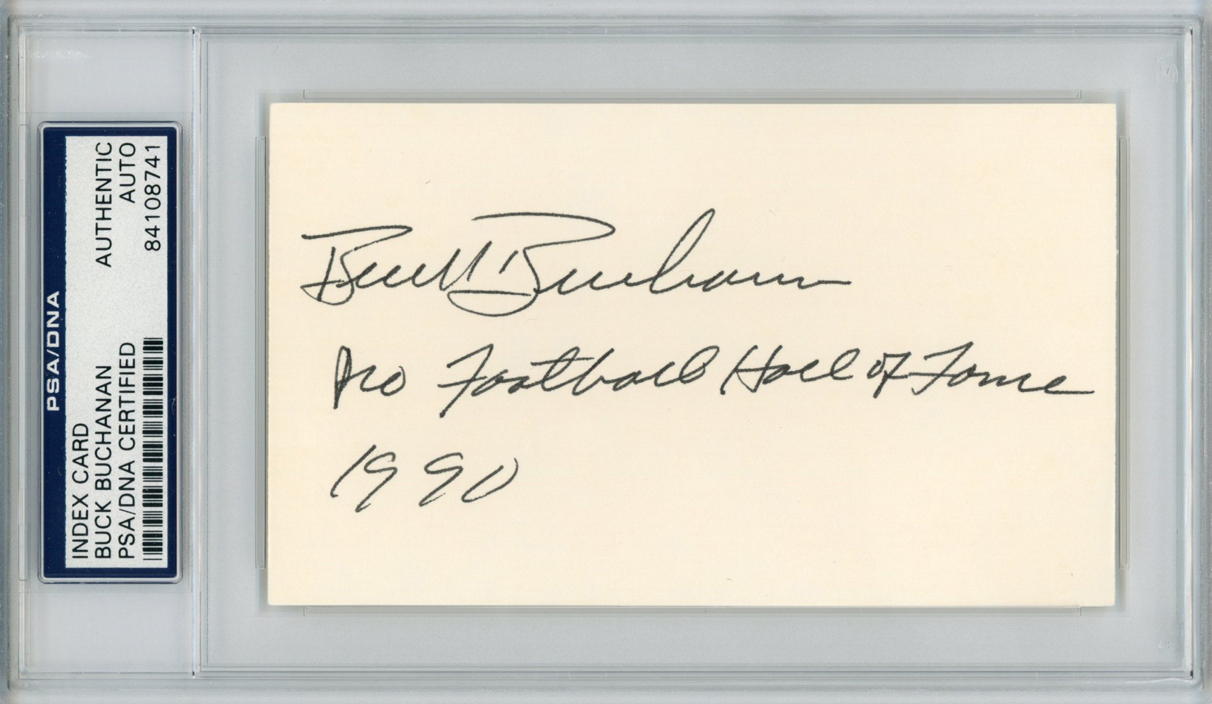 Buck Buchanan Autographed Chiefs Index Card Hall Of Fame 1990 PSA Slab 32904