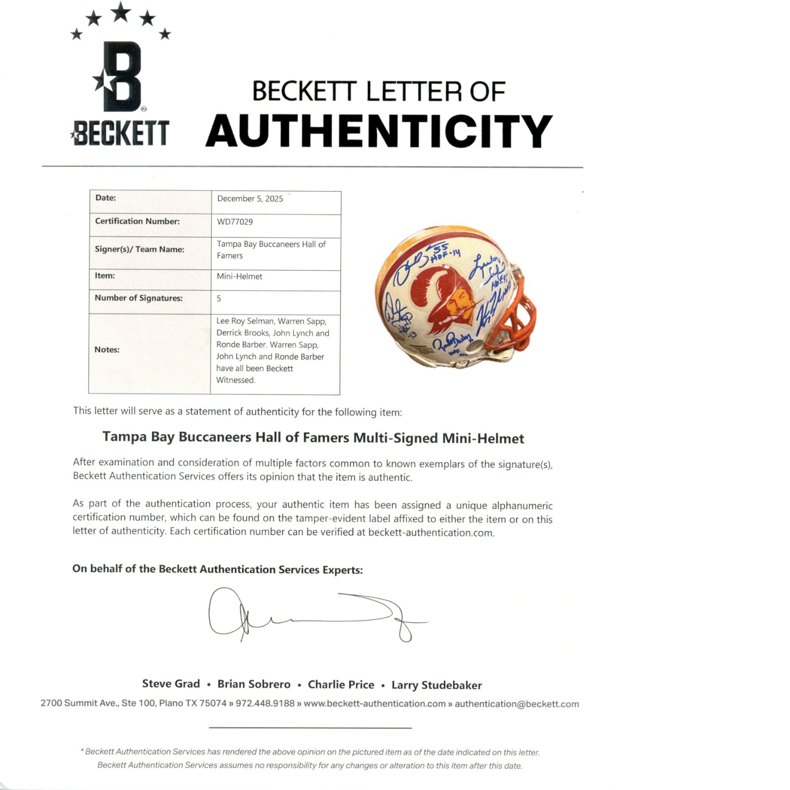 Lee Roy Selmon +4 Tampa Bay Buccaneers Signed 75-96 Mini Helmet Beckett 57280 9 Lee Roy Selmon +4 Tampa Bay Buccaneers Signed 75-96 Mini Helmet Beckett 57280