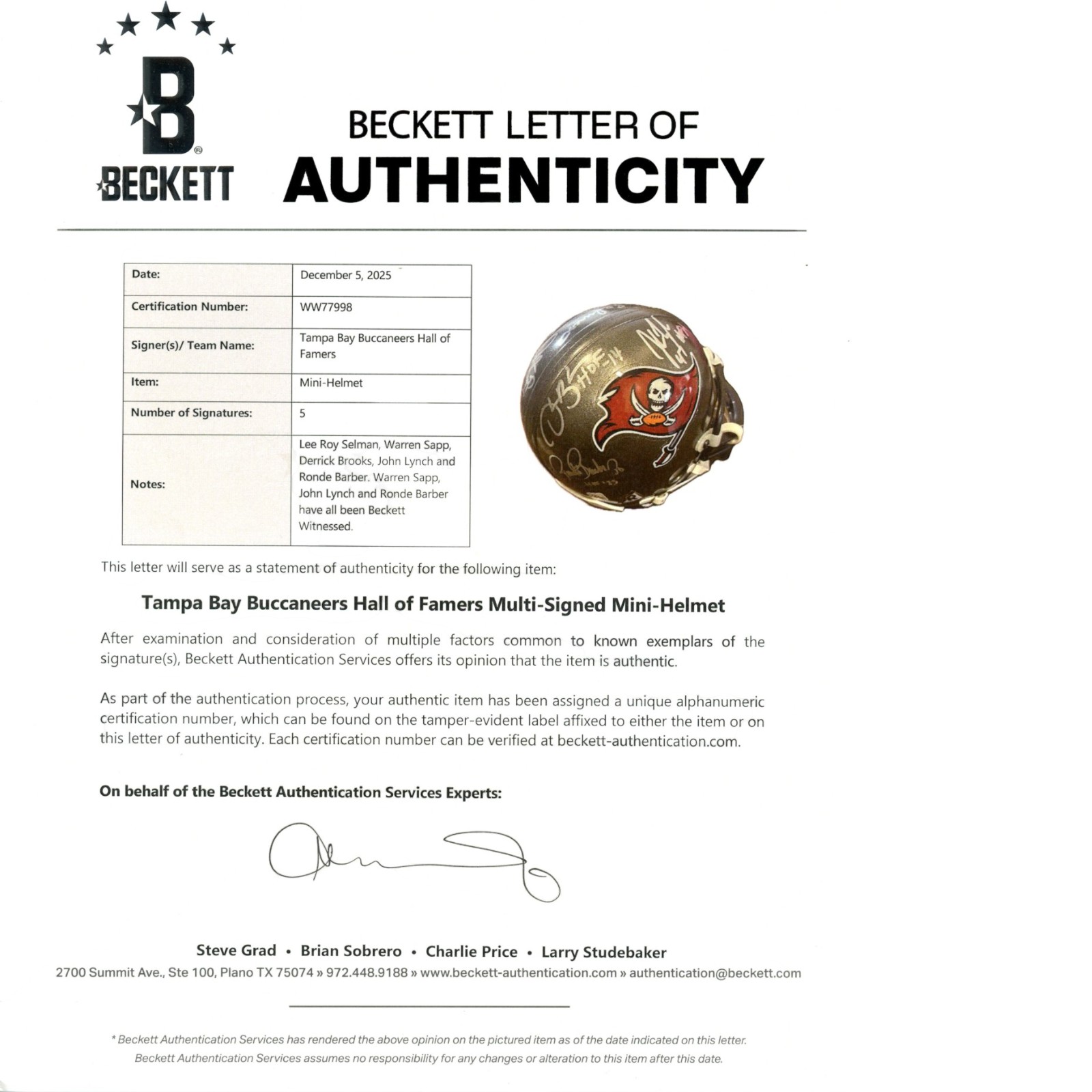 Lee Roy Selmon +4 Tampa Bay Buccaneers Signed 97-13 Mini Helmet Beckett 57259 9 Lee Roy Selmon +4 Tampa Bay Buccaneers Signed 97-13 Mini Helmet Beckett 57259