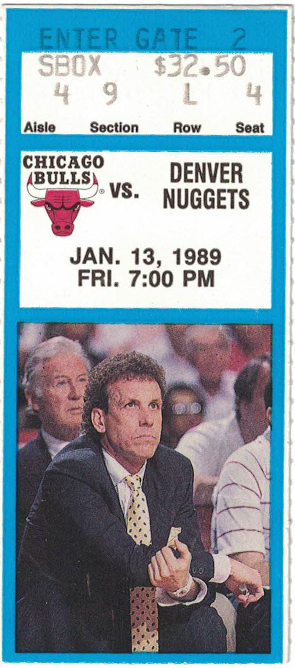 Chicago Bulls vs Denver Nuggets January 13, 1989 Ticket Stub 11432