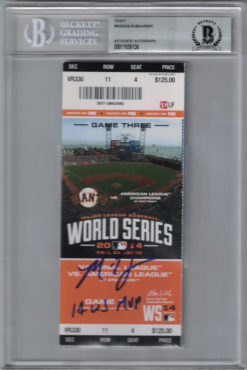 Madison Bumgarner Signed 2014 World Series Game 3 Ticket WS MVP BAS Slab 25225