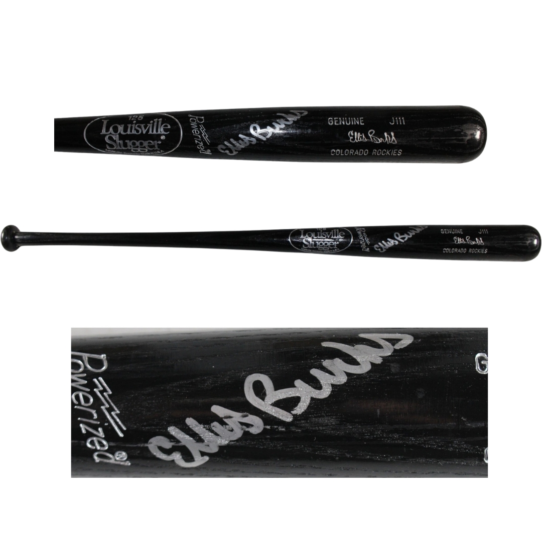 Ellis Burks Signed Colorado Rockies Game Used Louisville Slugger Black Bat 53929