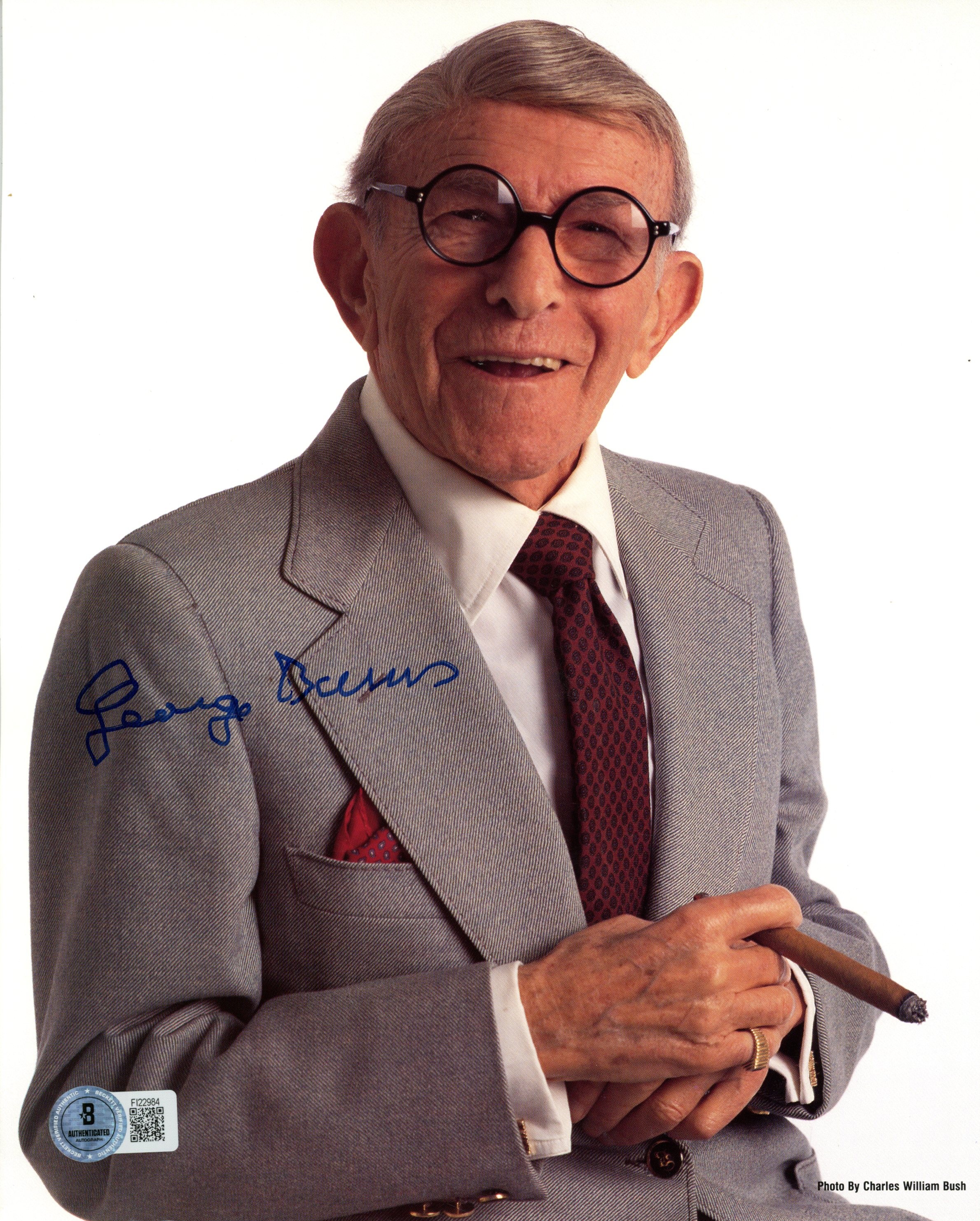 George Burns Autographed/Signed Comedian 8x10 Photo Beckett 57373