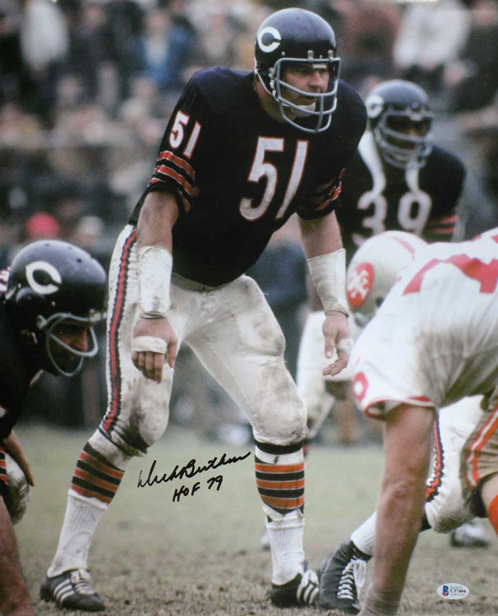 Dick Butkus Signed Chicago Bears White Jersey (JSA) 8×Pro Bowl & Hall –