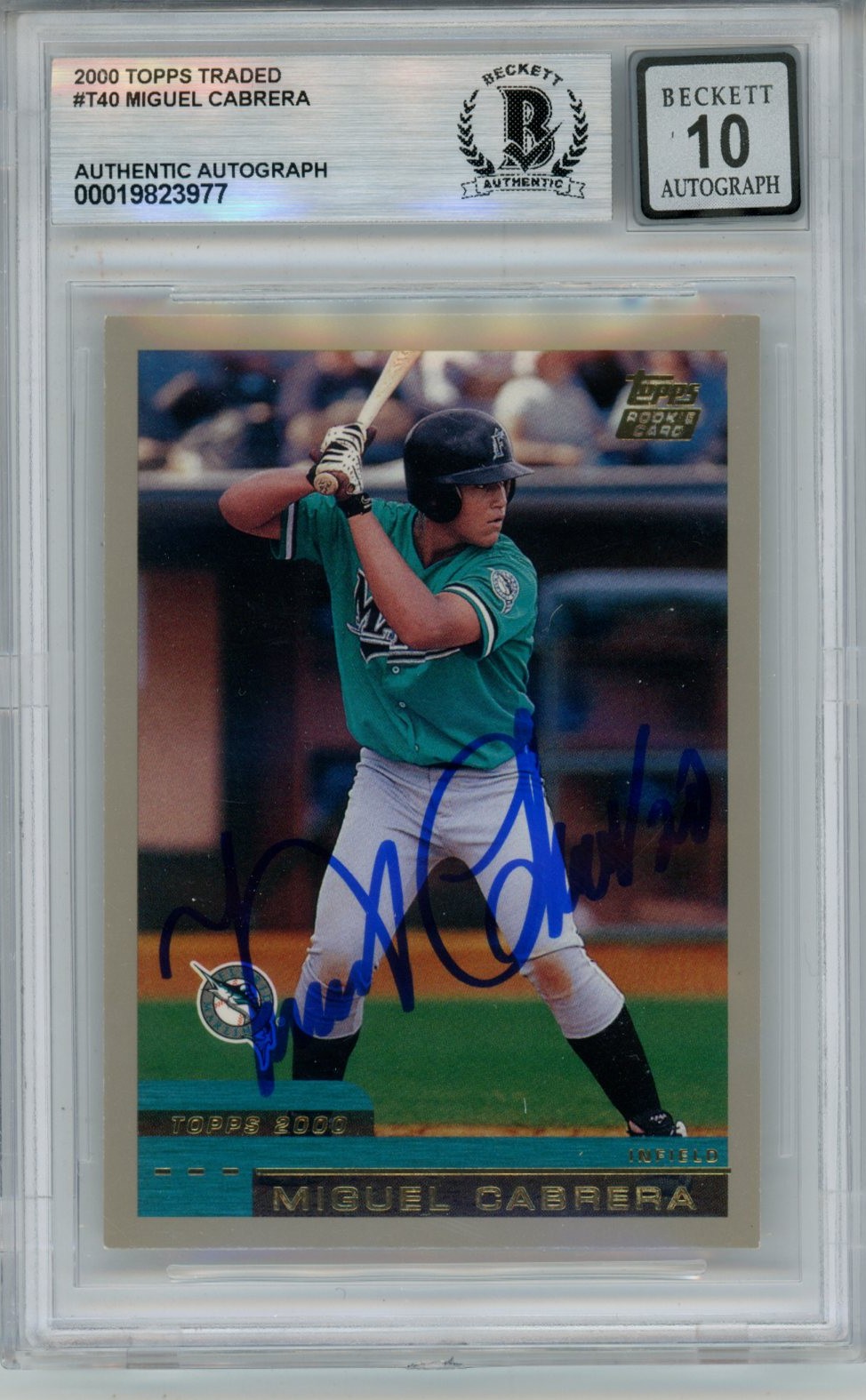 Miguel Cabrera Autographed '00 Topps Traded #T40 10 auto Card Slab Beckett 57066 1 Miguel Cabrera Autographed '00 Topps Traded #T40 10 auto Card Slab Beckett 57066