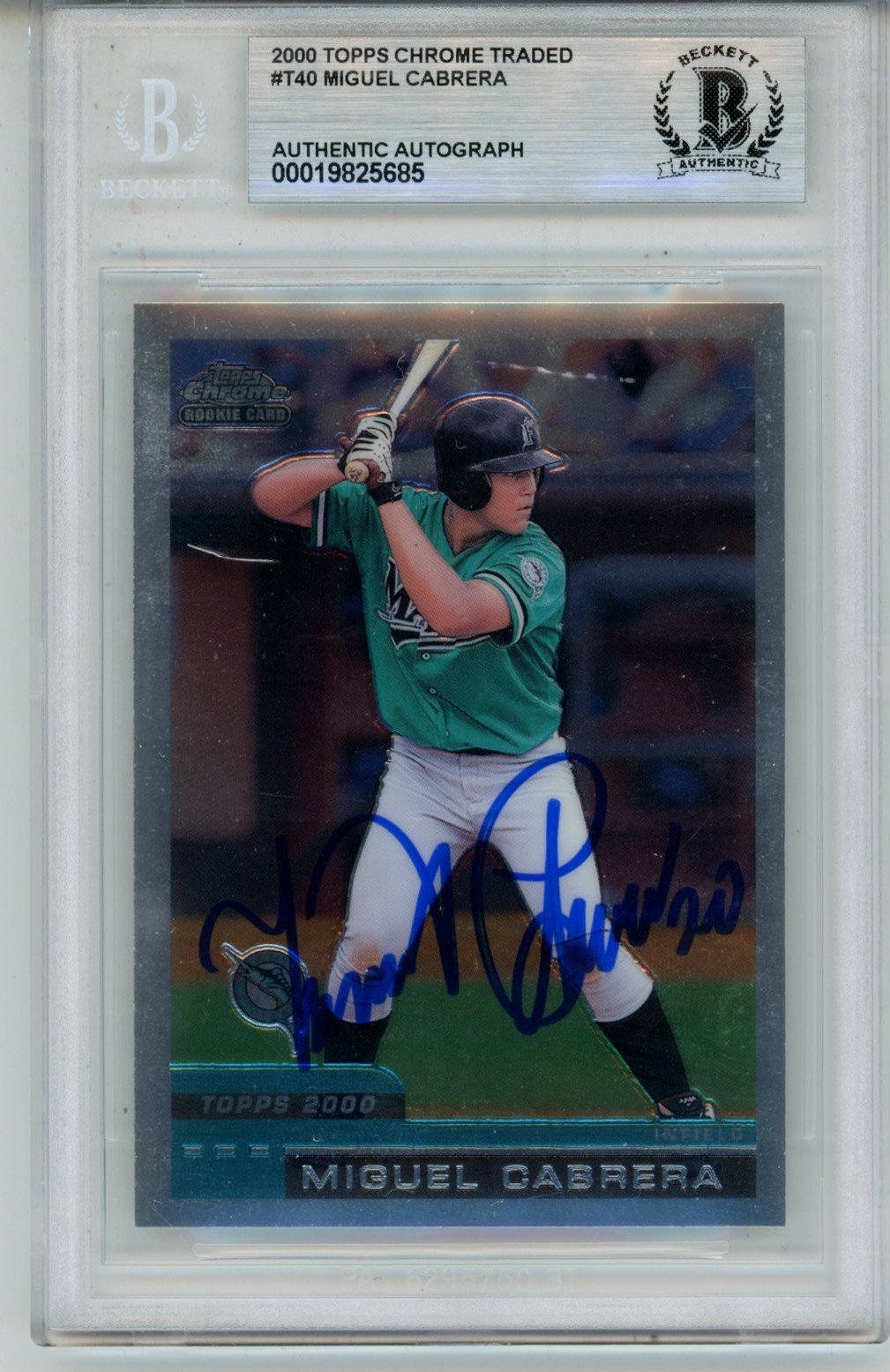 Miguel Cabrera Autographed 2000 Topps Traded Chrome #T40 Card Slab Beckett 57108 1 Miguel Cabrera Autographed 2000 Topps Traded Chrome #T40 Card Slab Beckett 57108