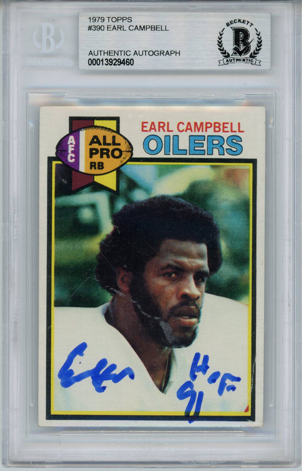 Earl Campbell Signed 1979 Topps #390 Rookie Card HOF Beckett Slab