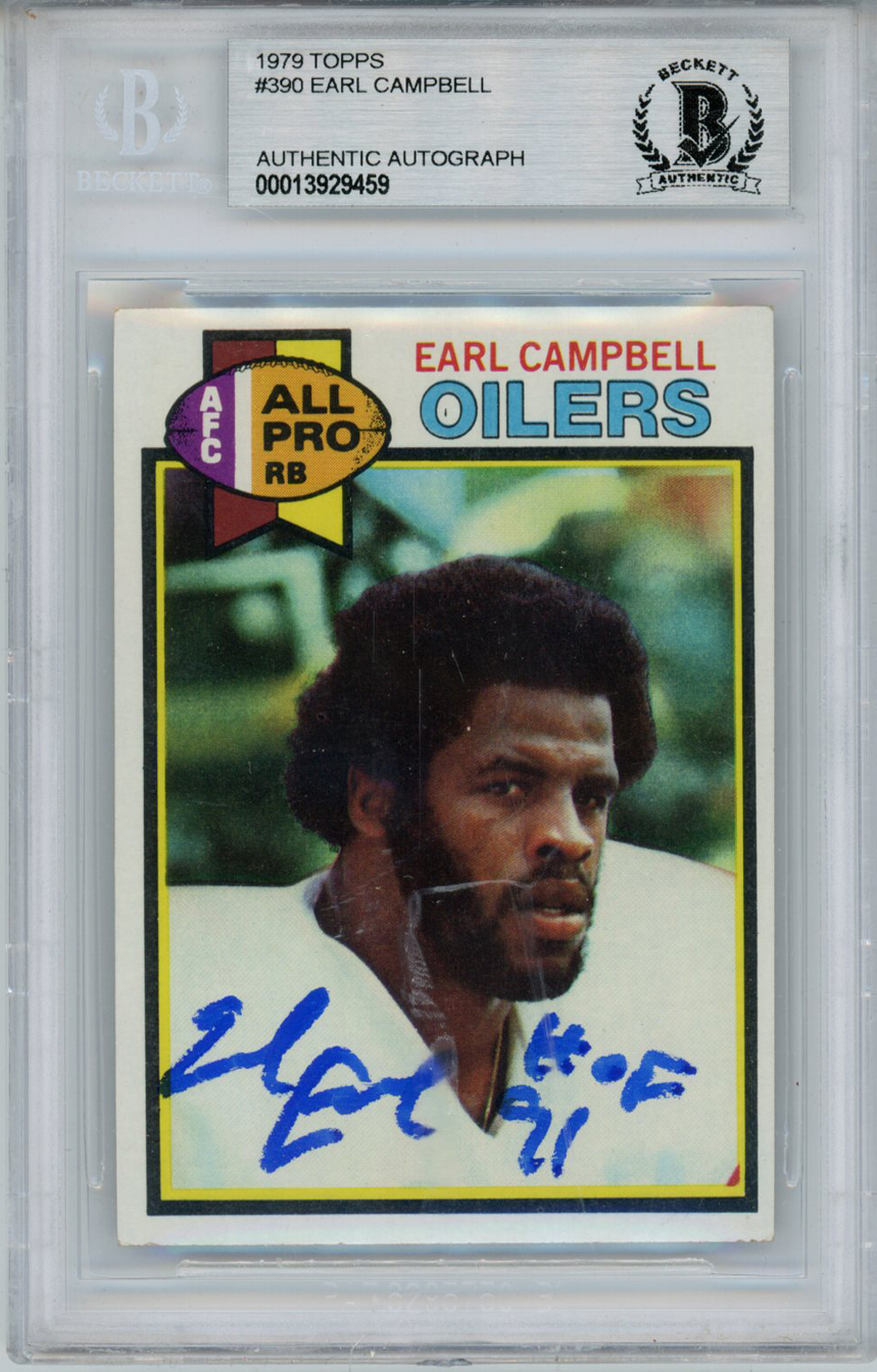 Earl Campbell Signed 1979 Topps #390 Rookie Card HOF Beckett Slab