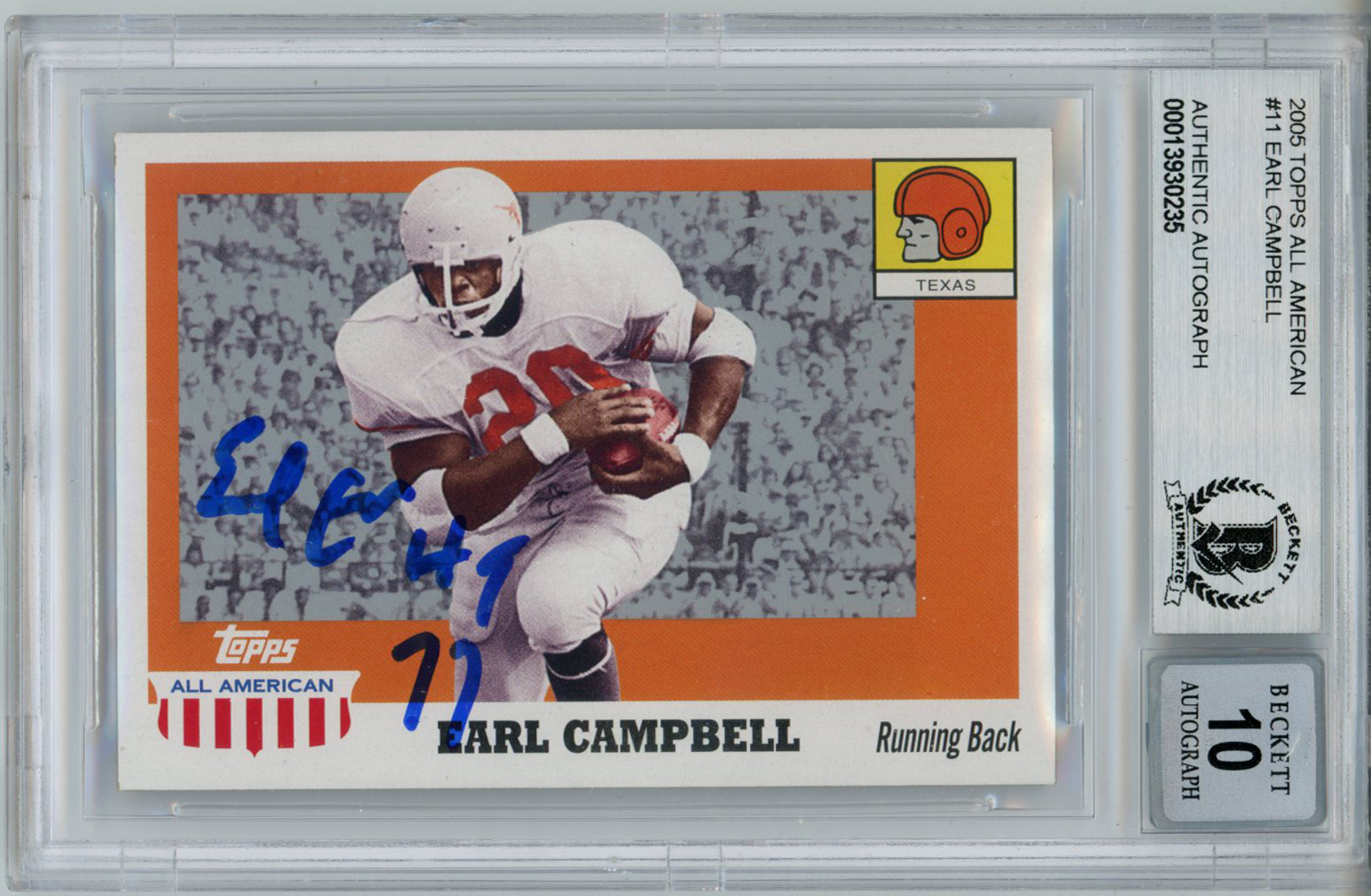 Earl Campbell Signed 2005 Topps All American Trading Card Beckett Slab