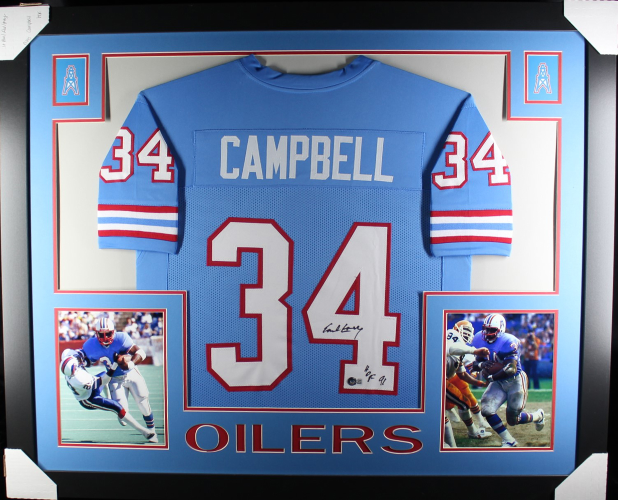 Earl Campbell Autographed Pro Style Framed Blue XL Jersey Beckett