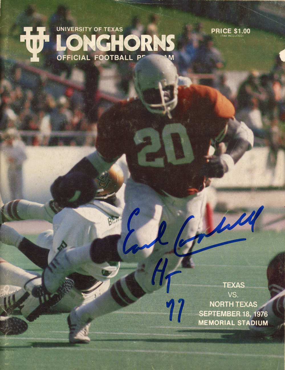 Earl Campbell Autographed 9/18/1976 Texas vs North Texas Program Beckett