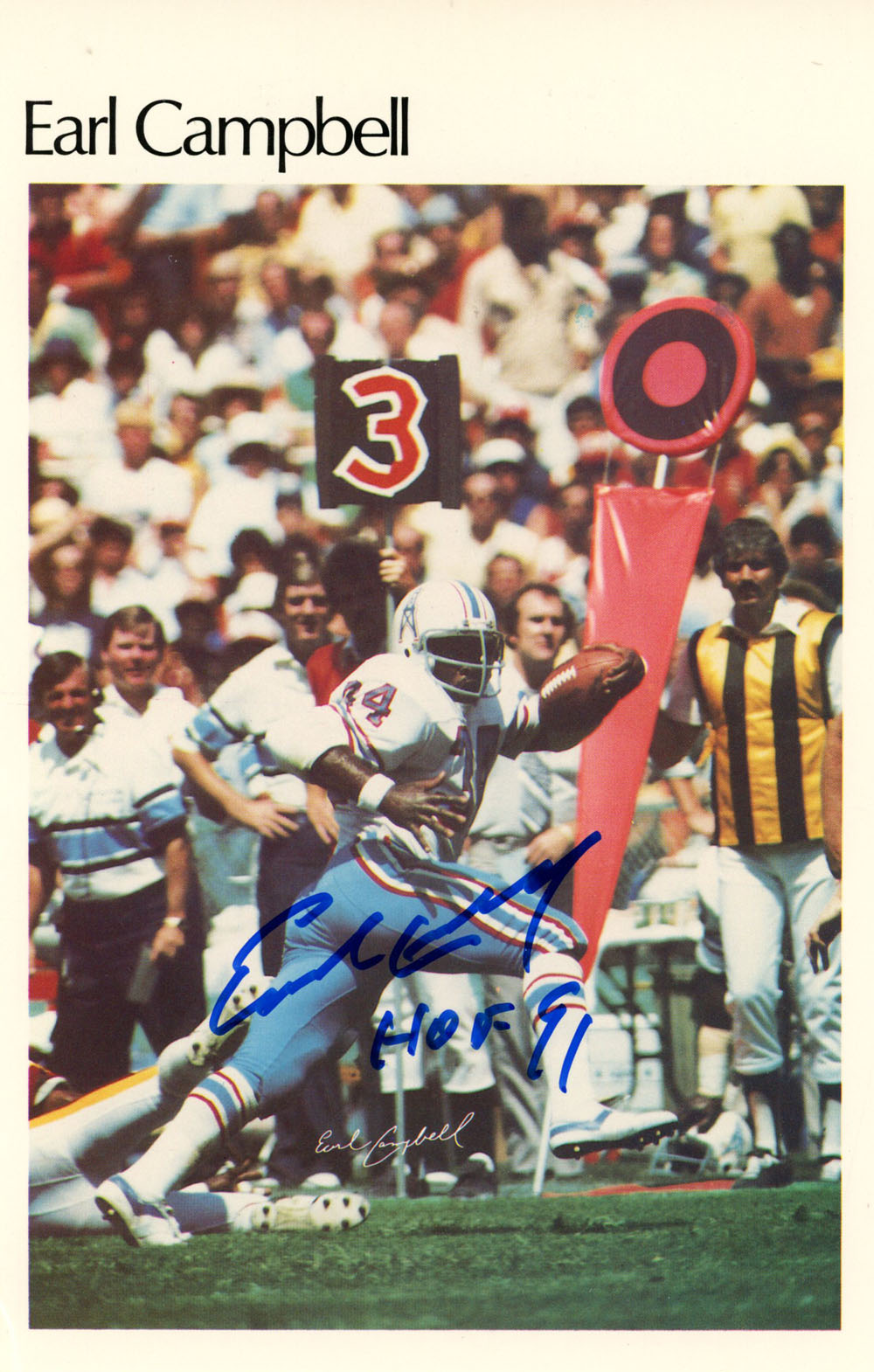 Earl Campbell Signed Houston Oilers Mini Poster 48/50 HOF Beckett 46115