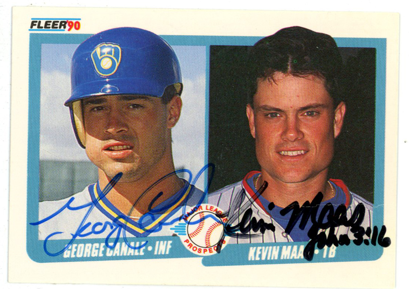 George Canale & Kevin Maas Autographed Yankees/Brewers 1990 Fleer Card